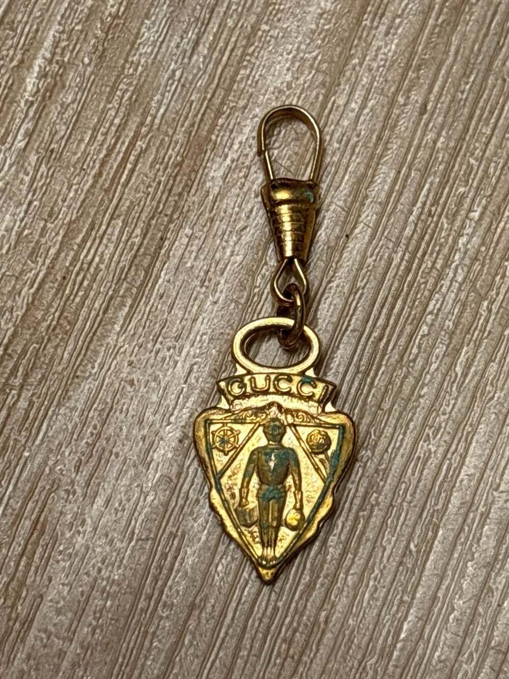 Gucci Vintage Gold Tone Knight Crest Shield Bag Charm Pendant